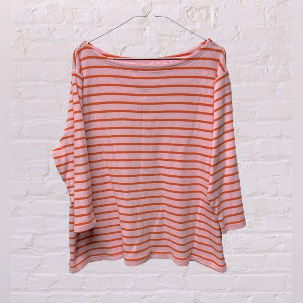 L. L. Bean Women's Striped pink orange knit long sleeve top cotton sz 3X